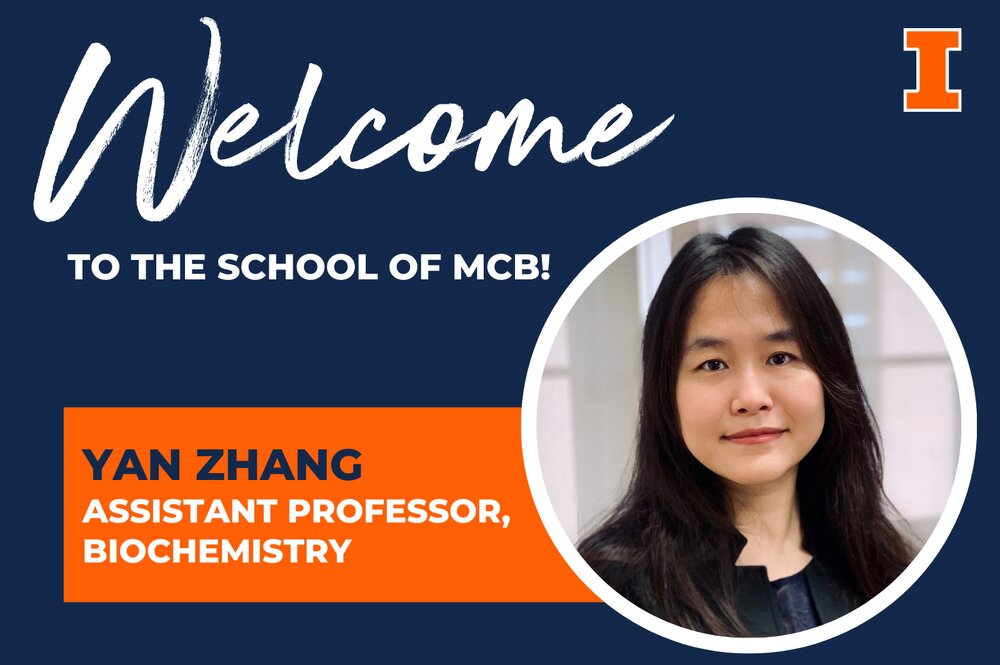 welcome graphic with headshot of Yan Zhang, assistant professor of biochemistry